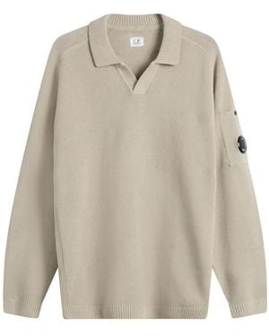 C.P. Company Cotton Chenille Polo Lens Jumper - White