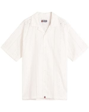 A Bathing Ape Embroidery Open Collar Ss Shirt - White