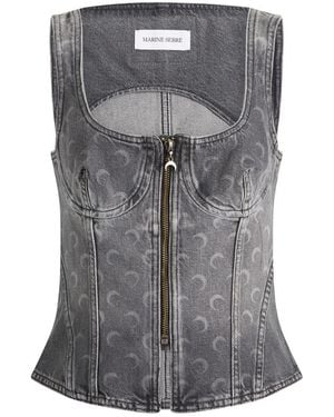 Marine Serre Moon Laser Denim Bustier Top - Grey