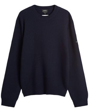 A.P.C. Thomas Waffle Knit Jumper - Blue