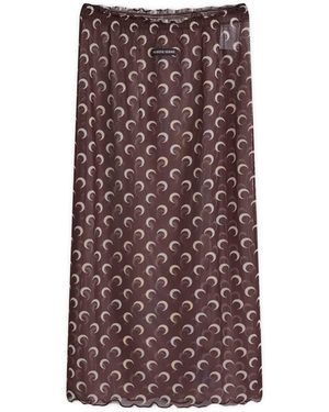 Marine Serre Moon Printed Mesh Midi Skirt - Brown
