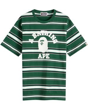A Bathing Ape University Stripe Tee - Green