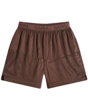 Ganni Washed Satin Shorts - Brown