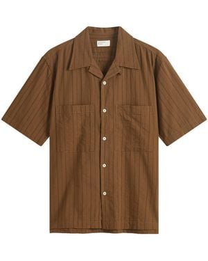Universal Works Dobby Self Stripe Camper Shirt - Brown