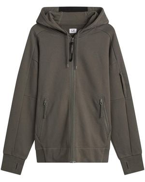 C.P. Company Diagonal Raised Fleece Hooded Lens Sweatshirt - Grey
