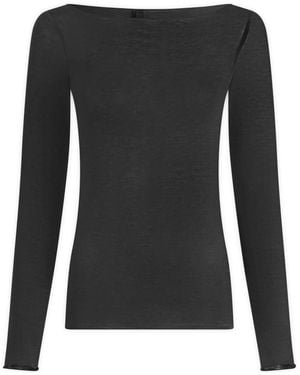 Skims Sheer Modal Long Sleeve Wide Neck Top - Black