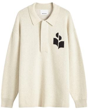 Isabel Marant William Logo Long Sleeve Polo - White