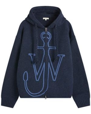 JW Anderson Anchor Embroidery Zipped Hoodie - Blue