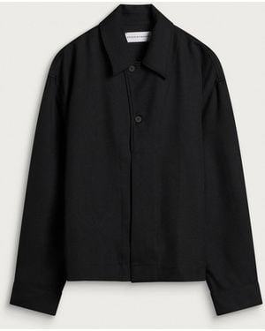 Studio Nicholson Rrick Tech Wool Open Collar Shirt - Black