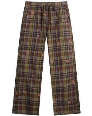Needles Embroidered Madras Plaid Easy Trousers - Brown