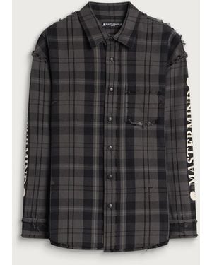 MASTERMIND WORLD Damaged Reversible Plaid Shirt - Black