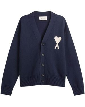 Ami Paris Cardigan With Contrasted Ami De Coeur - Blue