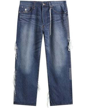 MASTERMIND WORLD Patchwork Jacquard Straight Denim Pants - Blue