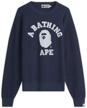 A Bathing Ape University Waffle Crewneck Jumper - Blue