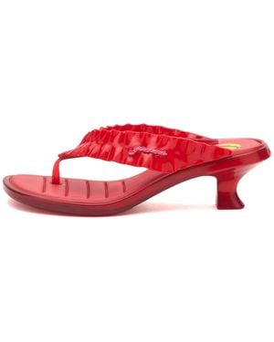 Melissa X Ganni Thong Kitten Heel Sandals - Red