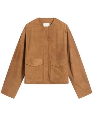 St. Agni Suede Utility Cocoon Bomber Jacket - Brown