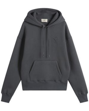 Ami Paris Brushed Fleece Hoodie Big Adc - Gray