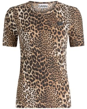Ganni Soft Cotton Rib Short Sleeve T-Shirt - Brown