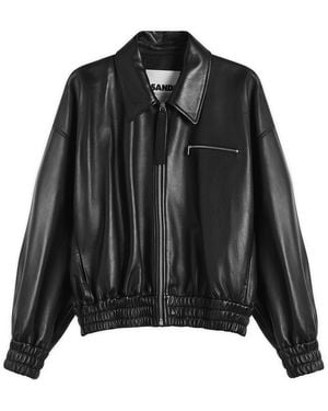 Jil Sander Leather Bomber Jacket - Black