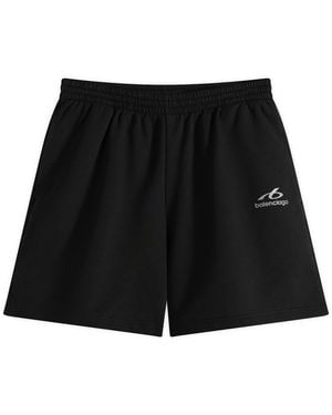 Balenciaga Logo Cotton Sweat Shorts - Black