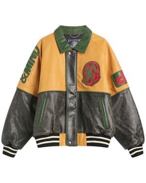 BBCICECREAM Club Cracked Leather Varsity Jacket - Grey