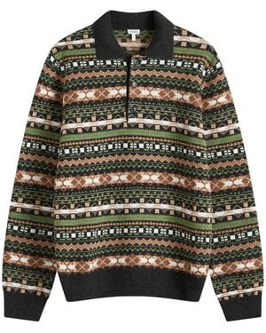 Loewe Fair Isle Knit Polo - Green