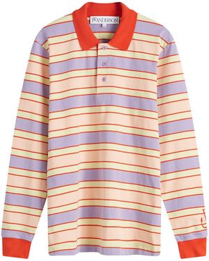 JW Anderson Striped Contrast Trim Ls Polo Top - Pink