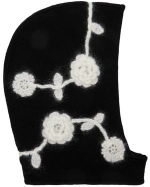 Ganni Bonnet With Crochet Flowers - Black