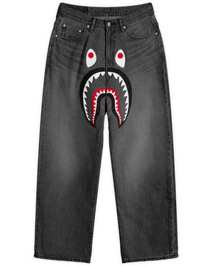 A Bathing Ape Shark Loose Fit 13Oz Jeans - Grey