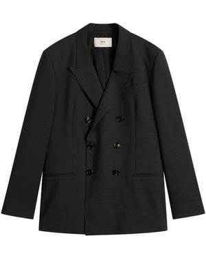 Ami Paris Light Wool Twill 6 Button Jacket - Black