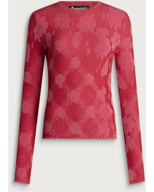PAOLINA RUSSO Illusions Knit Long Sleeve Fitted Top - Red