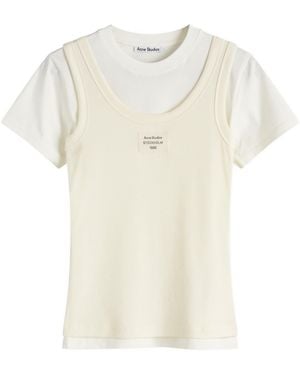 Acne Studios Layered Appliquéd Ribbed Cotton-Blend Jersey T-Shirt - Natural