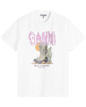 Ganni Basic Boots Print T-Shirt - White