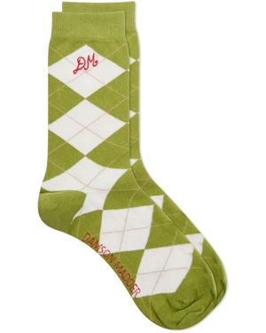 Damson Madder Calf Length Argyle Socks - Green