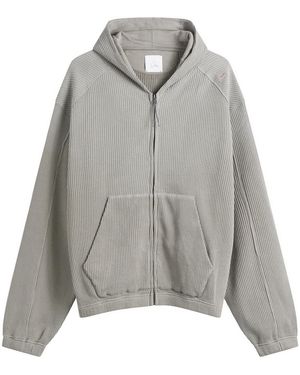 ROA Bee Sun Faded Organic Waffle Zip Up Hoodie - Gray