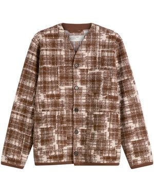 Universal Works Patch Check Fleece Cardigan - Brown