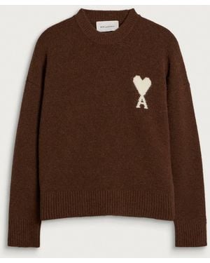 Ami Paris Crewneck Contrasted Adc Jumper - Brown