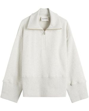 Closed Half Zip Long Sleeve Sweatshirt - White
