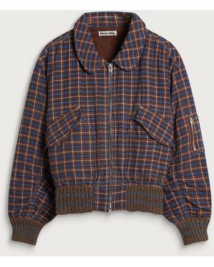 STORY mfg. Hand Woven Check Grain Bomber Jacket - Purple