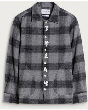 Nomarythm Textile Check Small Flower Embroidery Shirt - Gray