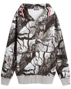 A Bathing Ape Tree Edge Camo Shark Zip Hoodie - Grey
