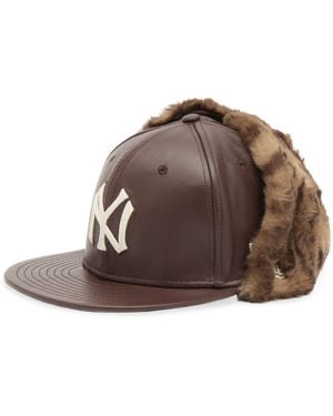 KTZ New York Yankees Leather 59Fifty Dogear Cap - Brown