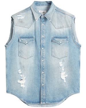 MM6 by Maison Martin Margiela Sleeveless Distressed Denim Shirt - Blue