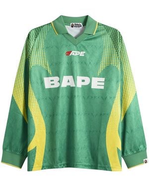 A Bathing Ape Flame Monogram Long Sleeve Football Jersey - Green