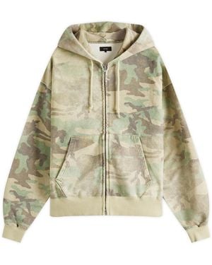 Beams Plus Faded Print Zip Up Hoodie - Green