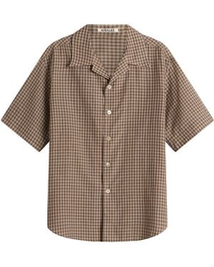 AURALEE Airy Light Cotton Check Shirt - Brown