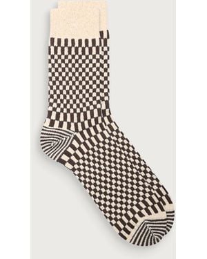 RoToTo Checkerboard Pattern Sock - White