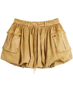 Ganni Washed Stretch Cotton Mini Bubble Skirt - Metallic