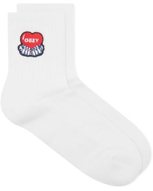 Obey Heart Socks - White