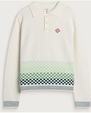 CASABLANCA Cotton Check Long Sleeve Polo Shirt - Green